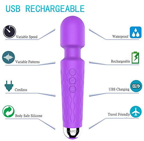 Massageador de varinha portátil sem fio pessoal, Atualização potente recarregável silencioso à prova