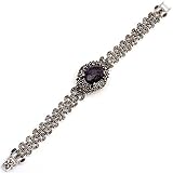 Fashion Jewelry Link Bracelet Tibetan Silver Marcasite Oval Faceted 25mmx30mmx7 Inches Blue Stone