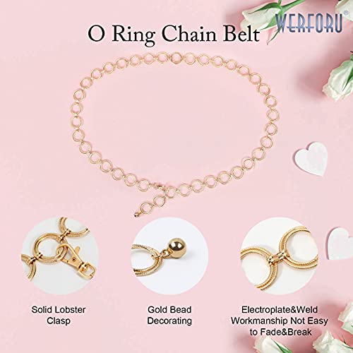 Women Metal Link Body Chain Belt Ladies Waist Chain Belts For Jeans Dress, Gold,Fit Waist Size Below 34 Inches #TOP4