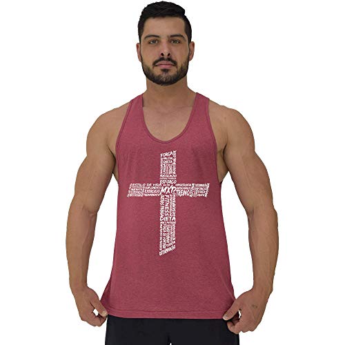 Regata Cavada Masculina MXD Conceito Crucifixo Motivacional (Mescla Vermelho, M)