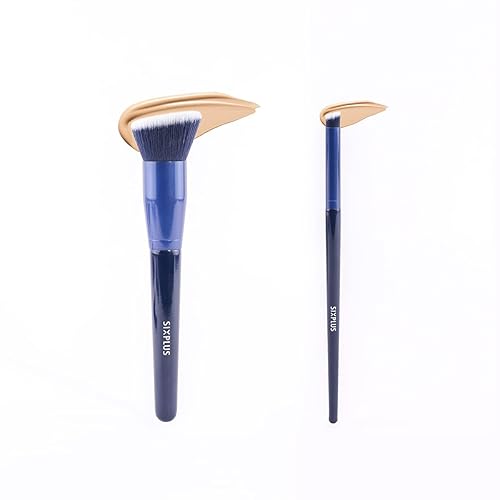 SIXPLUS Juego de brochas de maquillaje y brocha para base de maquillaje con parte superior plana a rayas espirales Kabuki para lĂquidos, crema, SIXPLUS Juego de brochas de maquillaje y brocha para base de maquillaje con parte superior plana a rayas espirales Kabuki para lĂquidos, crema,