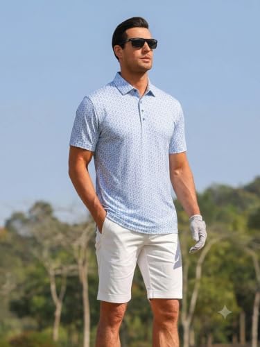 Image of Alex Vando Mens Golf Shirts Short Sleeve Breeze Quick-Dry Print Polo Shirt