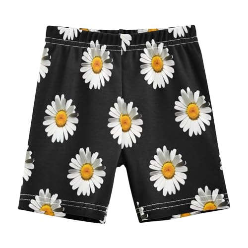 White Daisies Black Girls Cotton Biker Shorts Summer Athletic Toddler Dance Cartwheel Outfit, 4T