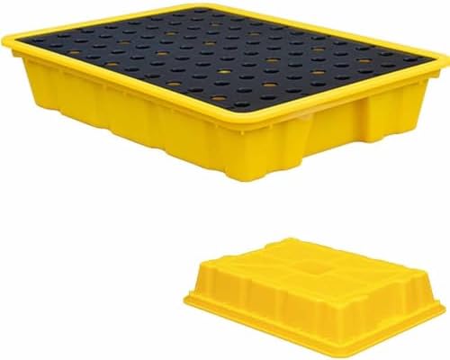 Plastic Pallets Spill Containment Pallet Tray Platform Oil Drum Drums Concrete Modular Drain Proof,Modular Spill Pallet with Grate, Leak-Proof Chemical Drum Tray, Heavy-Duty Oil Containment