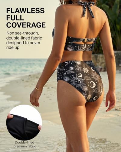 Image of Holipick Women's High Waisted Bikini Set | Halter V-neck, Removable Pads, Ruched Tummy Control, Full Coverage, for Beach,Pool, and Vacation
