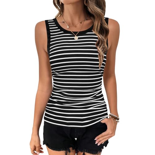 Womens Sleeveless Ribbed Tank Tops 2025 Summer Round Neck Slim Fit Top Casual T Shirts Clothes4
