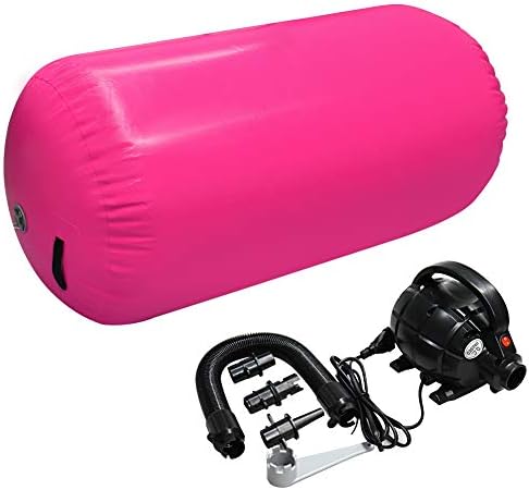 GLANT Air Mat Tumble Track AirSpot - Gymnastics Training Springboard - Round Inflatable Springboard (Air Roller-Pink（WIth Pump), (Diam)23.6in*（H）39.4in)