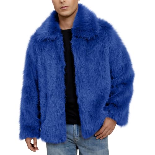Cambkatl Men's Luxury Faux Fur Coat, Warm Winter Furry Long Sleeve Jacket Open Front Cardigans Lapel Outerwear