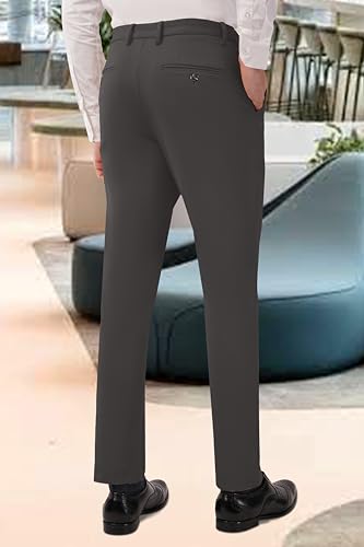 Image of SaintX Men's Premium 4-Way Comfort Stretch Formal Trousers | Smart Sweat Wicking Wrinkle Free Fabric | Smarter Techno Flex Expandable Waistband | Stylish Slim Fit | Daily Office Wear