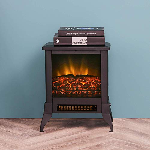 Festival Depot Freestanding Electric Fireplace 1400W Realistic Log Flame Stove Portable Space Heater FireBox Thermostat Control Office Home Living Room Apartment Use Steel Overheat Protect (14“)