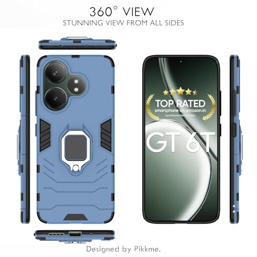 Image of Pikkme D5 Tough Armor Back Cover | 360 Protection Case | Ring Holder Stand Bumper Case for Realme GT 6T 5G / GT Neo 6 SE 5G (Blue)