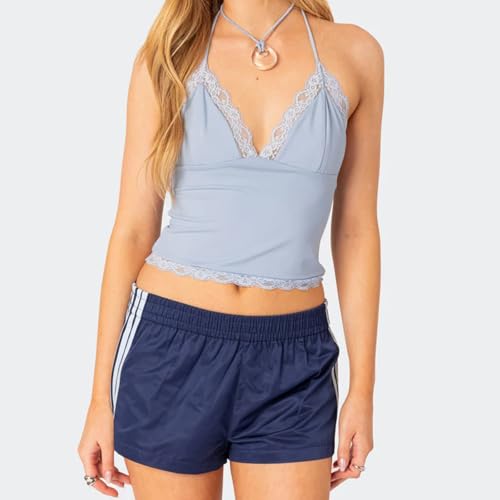 FOMOYUU Women Striped Athletic Shorts Elastic Waist Wide Leg Sweat Shorts Loose Lounge Running Short Pants Workout Joggers2