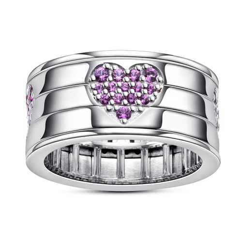 AnuClub Moissanite Wedding Band Ring D Color VVS1 925 Sterling Silver Unique Spinning Love Heart Promise Statement Anniversary Ring for Women with Certificate