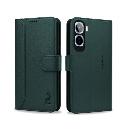 Image of AIBEX Compatible for Vivo T5 Pro 5G Flip Cover Leather Finish | Inside TPU with Card Pockets | Wallet Stand | Complete Protection Flip Case Green