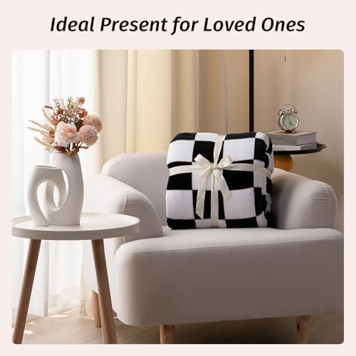 Wemore Flannel Fleece Weighted Blanket for Adult Twin Size 15 lbs, Dual Sided Luxurious Checkerboard Grid Heavy Blankets, Ultra Soft Throw Blanket, Plaid Black, 48 x 72 inches