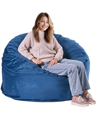 VEVOR Pouf Rond, Fauteuil Paresseux avec Housse Amovible et Lavable, Rembourrage de Mousse Haute Densité et Velours Hollandais, avec Poignée et Poche Latérale, pour Chambre, Salon, Salle de Jeux, Bleu