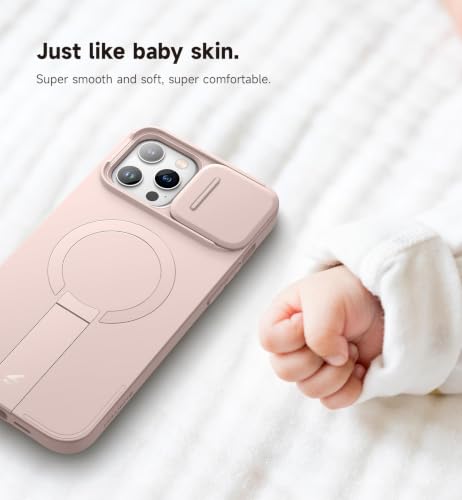 Image of SURITCH for iPhone 13 Pro Max /12 Pro Max Case with Magnetic Camera Slide Cover and Adjustable Kickstand, Compatible with MagSafe, Shockproof Bumper Case Slim Protective Cover 6.7 Inch, Pink