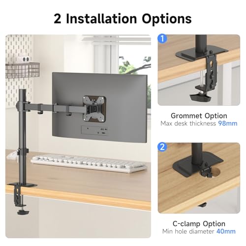 Image of Suptek Fully Adjustable Single Monitor Stand Mount Fits One Screen 13-32 inch 22lbs for Monitor Computer Screen 13 15 17 19 20 22 23 24 26 27 30 32 inch VESA 75 100 (MD9421)