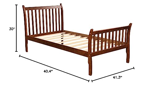 Twin Size Pine Wood Platform Bed Frame Mattress Foundation With Headboard/No Box Spring Needed/Easy Assembly, Walnut #TOP7