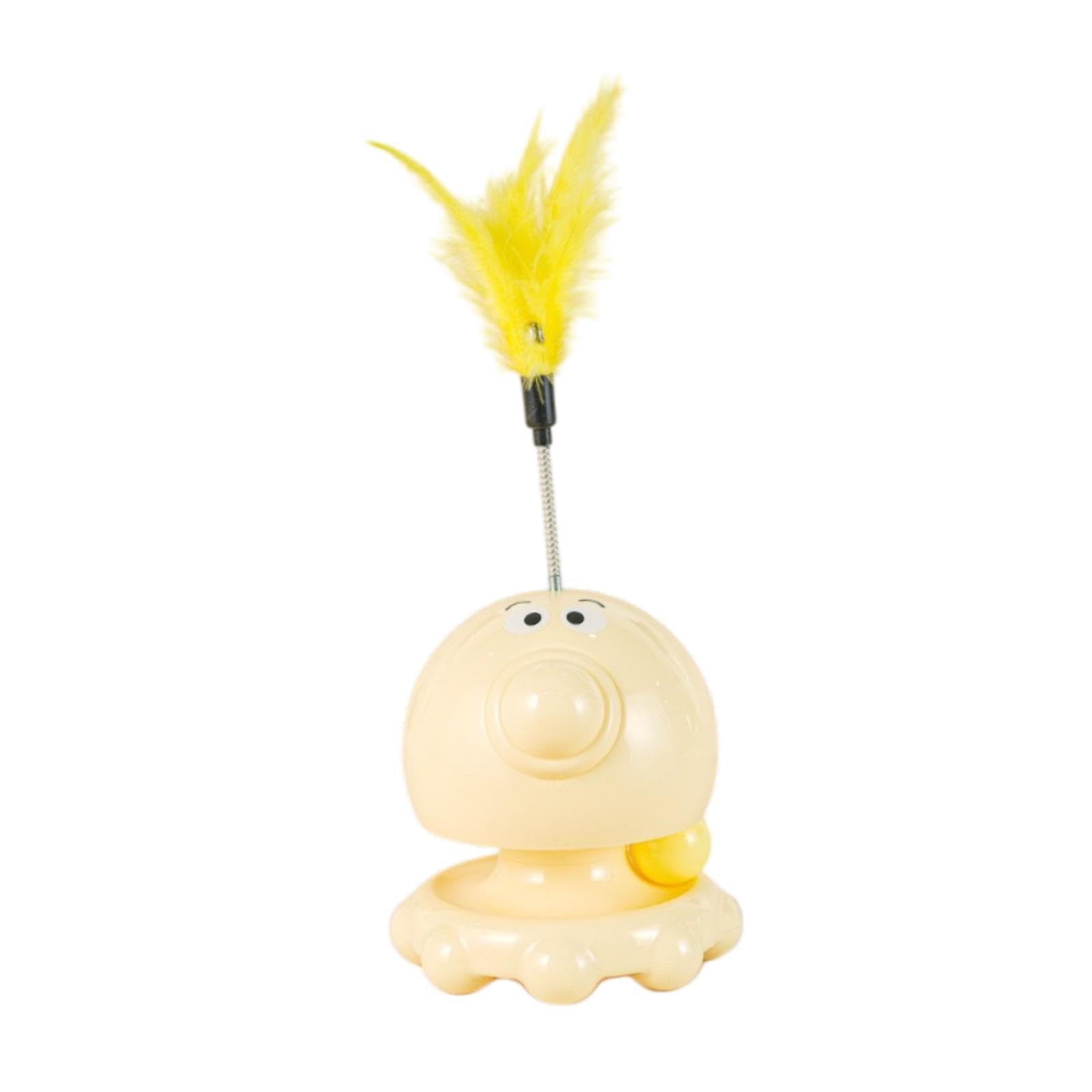 Interactive Cat Toy Spring Cat Stick Toy,Exerciser,for Indoor Cats Pet Toy,Kitten Toy with Feather Turntable for Pet, Yellow