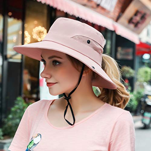 Kpwin Sun Hats For Women, Women's Ponytail Bucket Hat Outdoor Uv Protection Foldable Mesh Wide Brim Beach Fishing Hat (Pure Pink) #TOP6