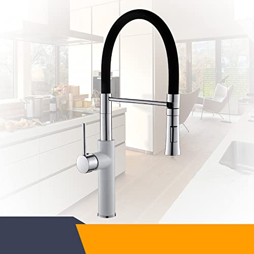 Robinets De Cuisine Chrome Évier De Cuisine Grue Pont Mont Pull Down Double Buse De Pulvérisation Torneira De Cozinha Mélangeur Robinets D'eau, Blanc Et Chrome A, Chine Cover
