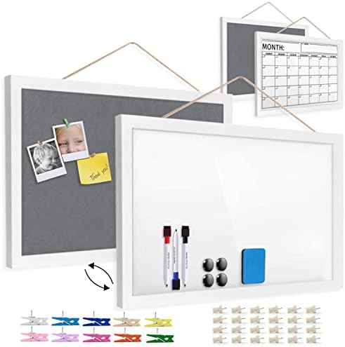 INOOVES 2-Pack Dry Erase and Cork Board Combo Magnetic Boards for Walls - 12 x 17" Dry-Erase Calendar Cork Board White Board Combo, Versatile Corkboards for Office Home Wall Organization (White)