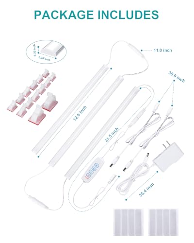 Image of JUSJUBR Under Cabinet Lighting Plug in, 3 Pcs 12 Inch 3 Color Temperature Under Counter Lights for Kitchen, Dimmable Led Under Cabinet Lights with Memory Function for Closet, Desk