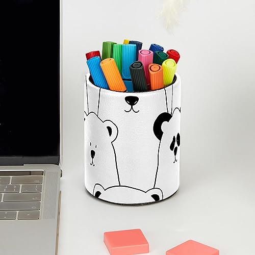 Pot à crayons de grande capacité en simili cuir ours blanc