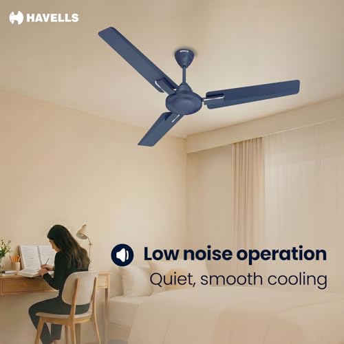 Image of Havells 1200mm Thrill Decor Energy Saving Ceiling Fan| High Speed, High Air Delivery| Strong & Powerful Motor| Air Delivery: 220 m /min| Speed: 370 RPM| 2 Year Warranty |(Pack of 1, Matt Blue)