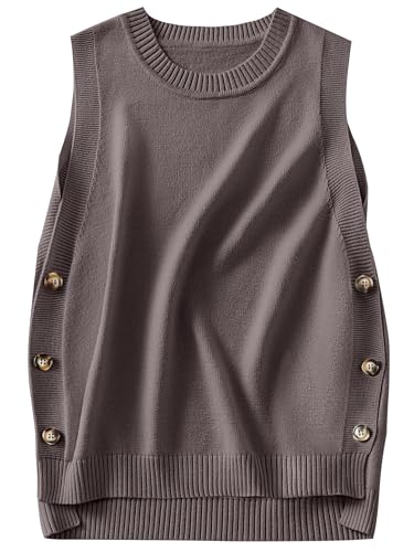 Image of ANRABESS Womens Sweater Vest Summer Sleeveless Crewneck Ribbed Knit Side Button Loose Pullover Tank Tops 2026 Fall Outfits