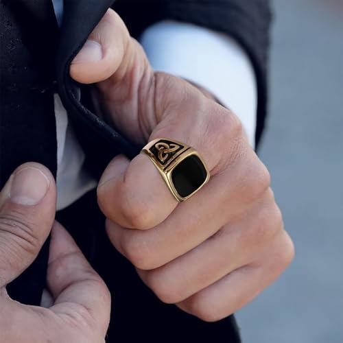 9 Pcs Men's Stainless Steel Vintage Signet Ring Set: Square, Pinky, Thumb, Chunky, Thin Band, Cuban Link, Biker Rings for Men4