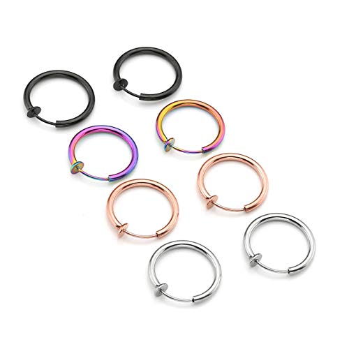 Jovivi 8pcs 12G Non-Piercing Septum Jewelry Fake Nose Ring Hoop Septum Clip on Spring Faux Lip Ring Cartilage Helix Earrings Body Jewelry Hoop 16mm