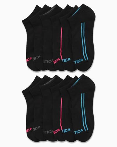 Image of Nautica Womens No Show Socks Moisture Wicking Low Cut Ankle Socks, 12 Pack | Moisture Wicking Dri-Motion Fabric, Cushioned Key Areas, Banded Arch Support, No Show Low Cut, Shoe Size 4-10