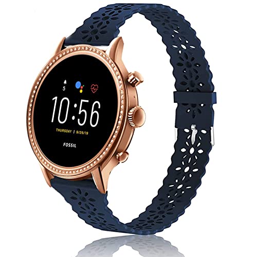 Lamshaw Compatible with Fossil Julianna Band, Silicone Lace Hollow-Out Watch Replacement Strap Compatible for Fossil Gen 5 Julianna/MK Gen 6 Touchscreen Smartwatch/MK Access Gen 5 Bradshaw (Blue)