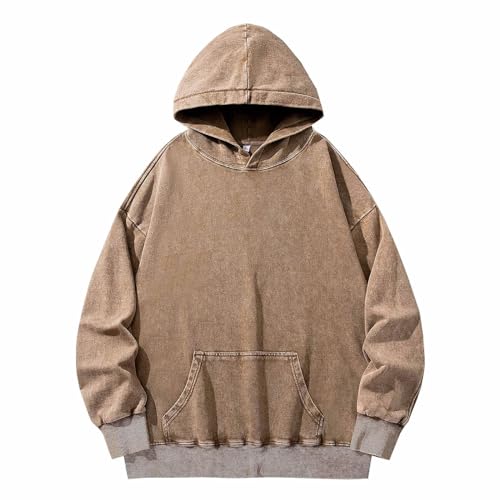 Men Casual Hoodies Plush Cotton Pullover Long Sleeve Oversized Sweatshirt Vintage Heavyweight Hoodie Men Streetwear