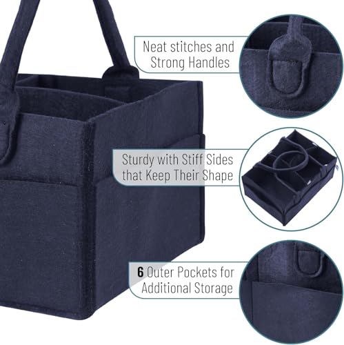 Image of UCRAVO Baby Diaper Organizer,Diaper Caddy Felt Storage Box with Pocket,Portable Baby Wipes Basket with Compartment,Nursery Storage Bin Foldable Carrying Bag Organizer for Car Travel -Blue