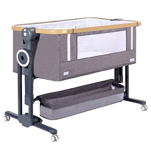 Cawesor Bedside Bassinet for Baby, 3 in 1 Bassinet Bedside Sleeper with Wheels, Mosquito Net, Adjustable Easy Folding Portable Baby Bed for Infant Newborn (Grey)