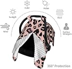 9CH Car Seat Canopy for Babies, Pink Leopard Baby Car Seat Cover Multiuse Cover for Baby Carrier/Stroller/Nursing Breastfeeding, Universal Fit with Peekaboo Opening