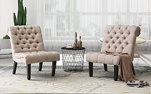 Haobo Armless Accent Chairs With Button Tufted For Living Room Or Reception Room (Set Of 2) Livingroom Chair, Khaki #TOP2