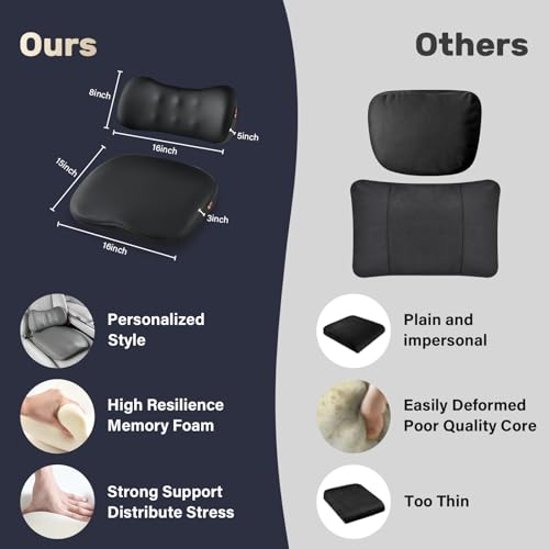 Image of Coverado Memory Foam Car Seat Cushion and Lumbar Support Pillow for Driving Seat, Ergonomic Design Soft and Breathable PU Leather, High Density Memory Foam for Neck & Lower Back Pain Relie
