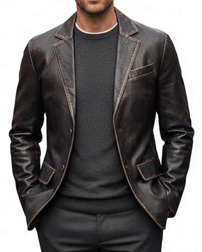 Image of Leather Blazer Men - Casual 2 Button Coat Style Real Lambskin Mens Leather Jacket