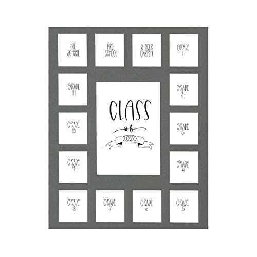 Image of Rustic Red Door Co. Class of 2020 Photo Mat (11 inch x 14 inch) Photo Collage Picture Frames Mat for School Pictures - No Frame Grey Photo Mat from Pre - K to Graduation (15 Photos)