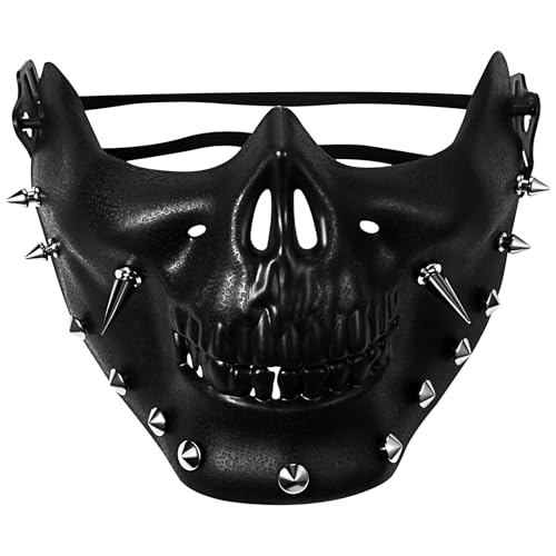 JewelryWe Masque Protection Demi Crâne : Masques Ghost Tête de Mort Effrayant Gothique Punk Réglable PU Plastique avec Rivet pour Cosplay Activités...