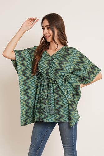 Image of COTLAND Fashions Jaipuri Cotton Kimono Sleeves Printed Longline Kaftan Top for Women
