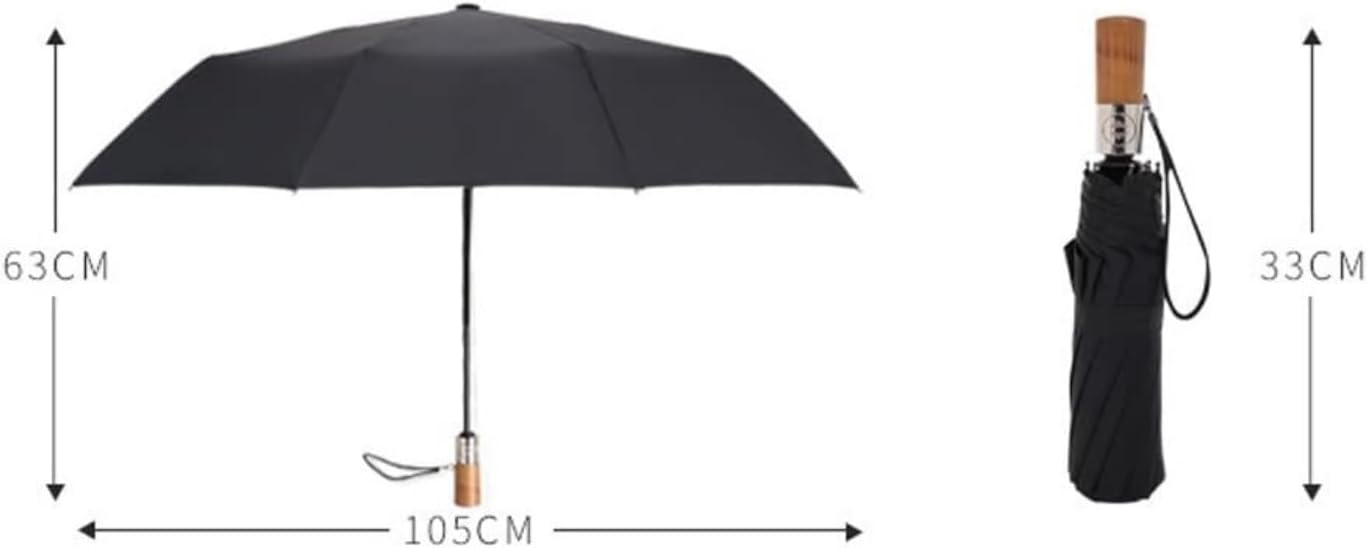 Portable Umbrella for Travel Compact Travel Umbrella Automatic Vinyl Parasol Vintage Wooden Handle Folding Sun Umbrella Umbrella Outdoor(Black)