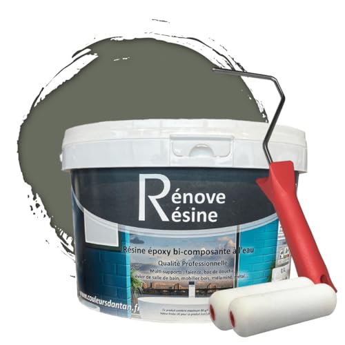 COULEURS D ANTAN Peinture Résine multisupport Intérieur pour Faïence, Carrelage, Douche, Baignoire 5m² - RAL 7023 Gris béton + Kit d'application OFFERT