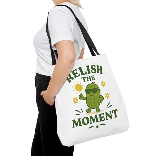 Relish the Moment Tote Bag, Funny Pickle Pun Grocery Tote, Sunny Retro Foodie Gift, Reusable Canvas Bag with Cute Cartoon4