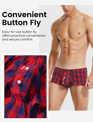 Panegy Men's Plaid Tartan Boxer Shorts Elastic Waist Low Rise Button Front Pouch Lounge Shorts2