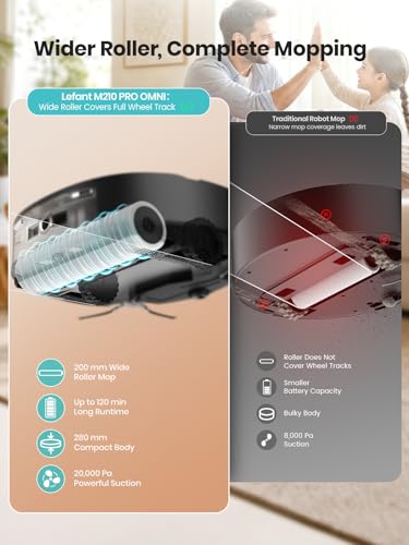 Image of Lefant M210 Pro OMNI Robot Vacuum and Mop, 18000Pa Suction, Self-Cleaning Roller Mop with Auto Drying, LiDAR Navigation, Tangle-Free for Pet Hair, 800ml Dustbin, 5G WiFi, Slim